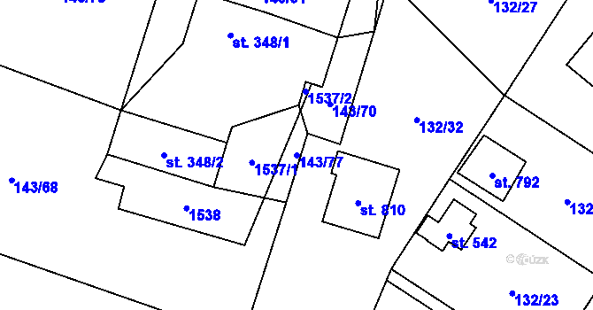 Parcela st. 143/77 v KÚ Raškovice, Katastrální mapa