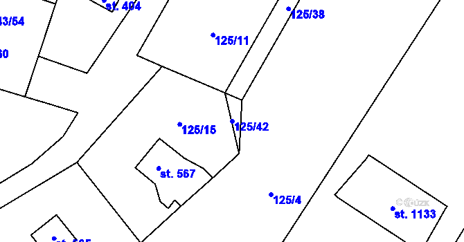 Parcela st. 125/42 v KÚ Raškovice, Katastrální mapa