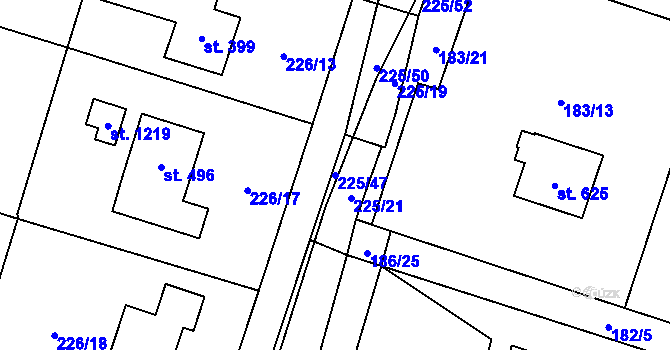 Parcela st. 225/47 v KÚ Raškovice, Katastrální mapa