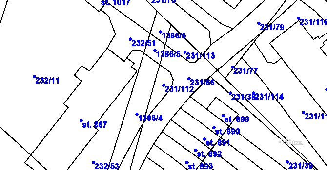 Parcela st. 231/112 v KÚ Raškovice, Katastrální mapa