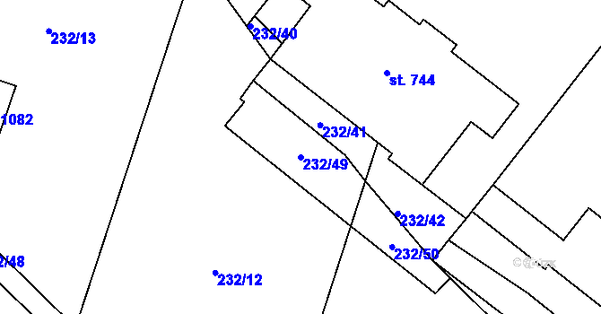Parcela st. 232/49 v KÚ Raškovice, Katastrální mapa