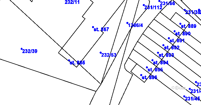 Parcela st. 232/53 v KÚ Raškovice, Katastrální mapa