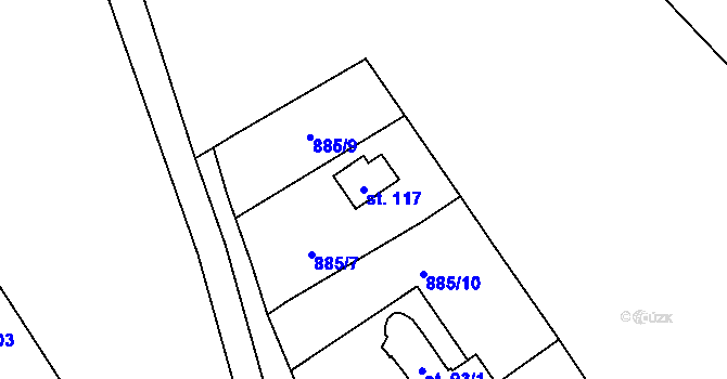 Parcela st. 117 v KÚ Rašov, Katastrální mapa