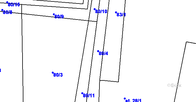 Parcela st. 80/4 v KÚ Rašov, Katastrální mapa