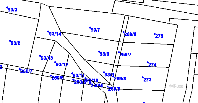 Parcela st. 93/8 v KÚ Rašov, Katastrální mapa