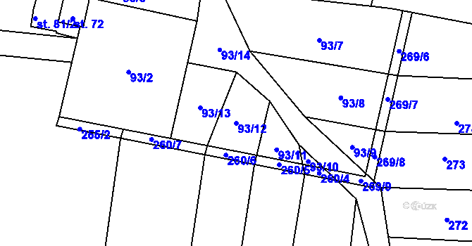 Parcela st. 93/12 v KÚ Rašov, Katastrální mapa