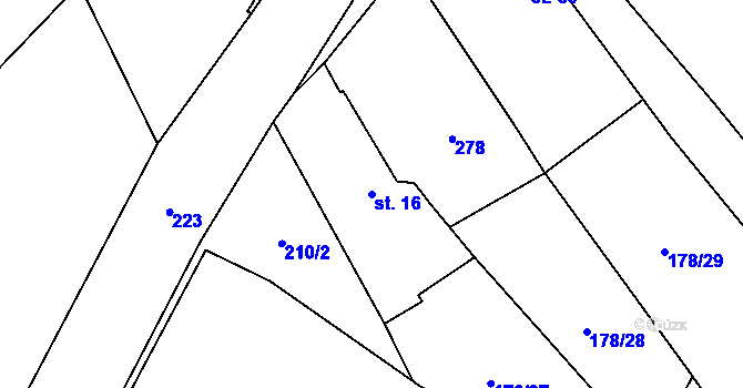 Parcela st. 16 v KÚ Rašovice u Nymburka, Katastrální mapa