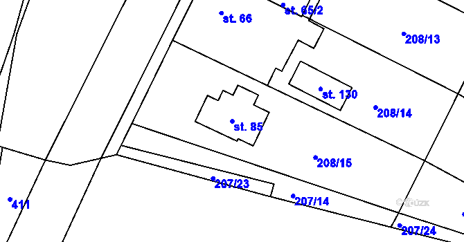 Parcela st. 85 v KÚ Rašovice u Nymburka, Katastrální mapa