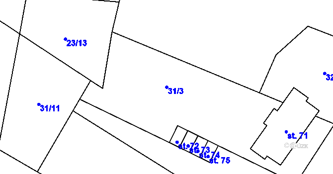 Parcela st. 31/3 v KÚ Rašovice u Nymburka, Katastrální mapa