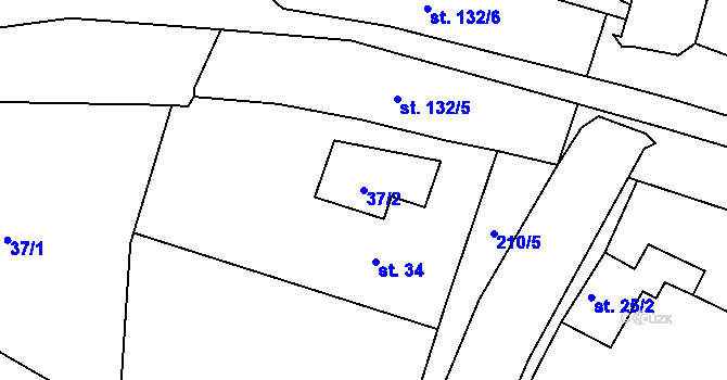 Parcela st. 37/2 v KÚ Rašovice u Nymburka, Katastrální mapa