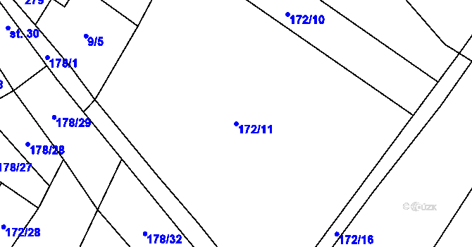 Parcela st. 172/11 v KÚ Rašovice u Nymburka, Katastrální mapa