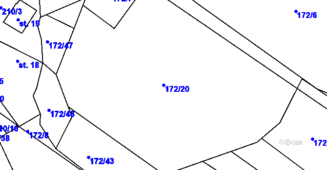 Parcela st. 172/20 v KÚ Rašovice u Nymburka, Katastrální mapa