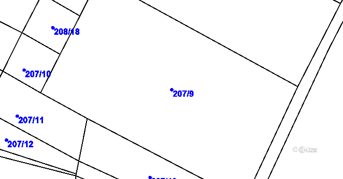 Parcela st. 207/9 v KÚ Rašovice u Nymburka, Katastrální mapa