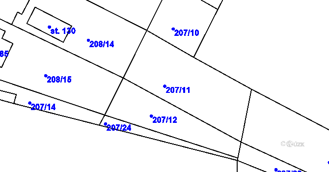 Parcela st. 207/11 v KÚ Rašovice u Nymburka, Katastrální mapa