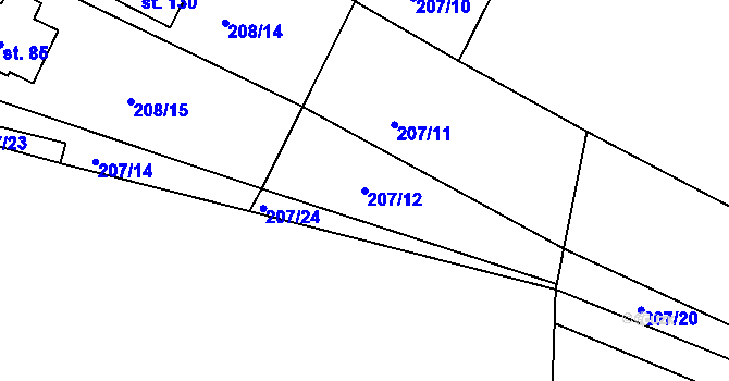 Parcela st. 207/12 v KÚ Rašovice u Nymburka, Katastrální mapa