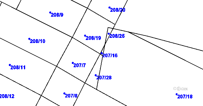 Parcela st. 207/16 v KÚ Rašovice u Nymburka, Katastrální mapa