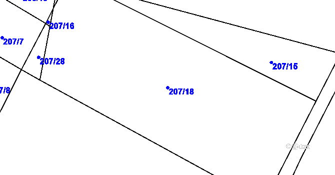 Parcela st. 207/18 v KÚ Rašovice u Nymburka, Katastrální mapa