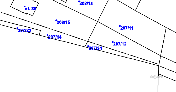 Parcela st. 207/24 v KÚ Rašovice u Nymburka, Katastrální mapa