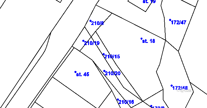 Parcela st. 210/15 v KÚ Rašovice u Nymburka, Katastrální mapa