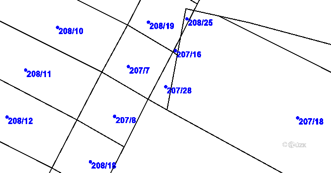 Parcela st. 207/28 v KÚ Rašovice u Nymburka, Katastrální mapa