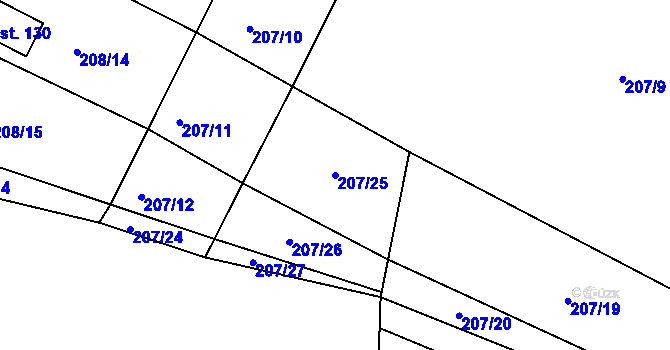 Parcela st. 207/25 v KÚ Rašovice u Nymburka, Katastrální mapa