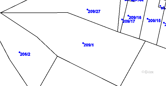 Parcela st. 209/1 v KÚ Rašovice u Týniště nad Orlicí, Katastrální mapa