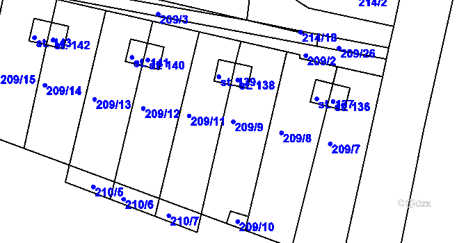Parcela st. 209/9 v KÚ Rašovice u Týniště nad Orlicí, Katastrální mapa