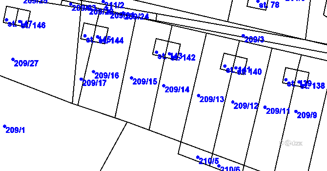 Parcela st. 209/14 v KÚ Rašovice u Týniště nad Orlicí, Katastrální mapa