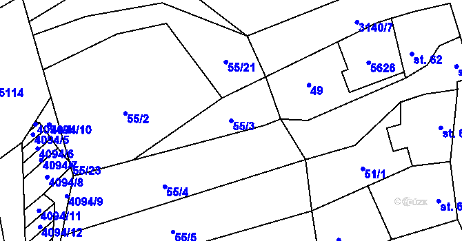 Parcela st. 55/3 v KÚ Rašovice u Bučovic, Katastrální mapa