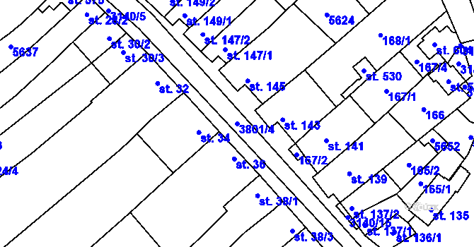Parcela st. 3801/4 v KÚ Rašovice u Bučovic, Katastrální mapa