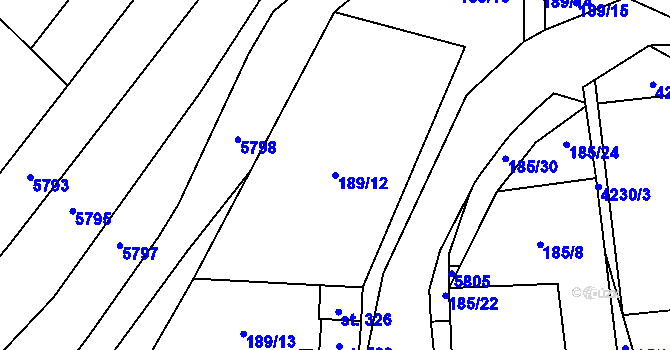 Parcela st. 189/12 v KÚ Rašovice u Bučovic, Katastrální mapa