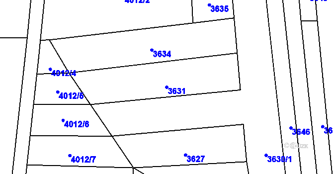 Parcela st. 3631 v KÚ Rašovice u Bučovic, Katastrální mapa
