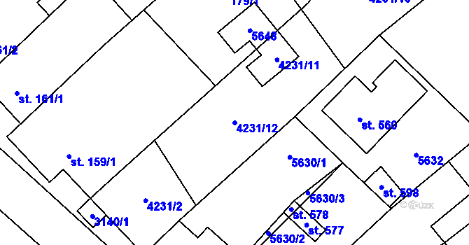 Parcela st. 4231/12 v KÚ Rašovice u Bučovic, Katastrální mapa