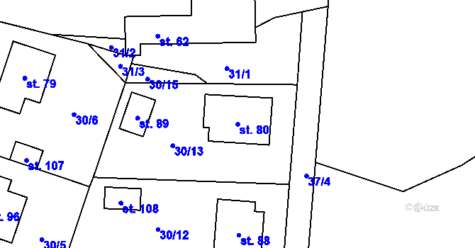 Parcela st. 80 v KÚ Rataje u Vlašimi, Katastrální mapa