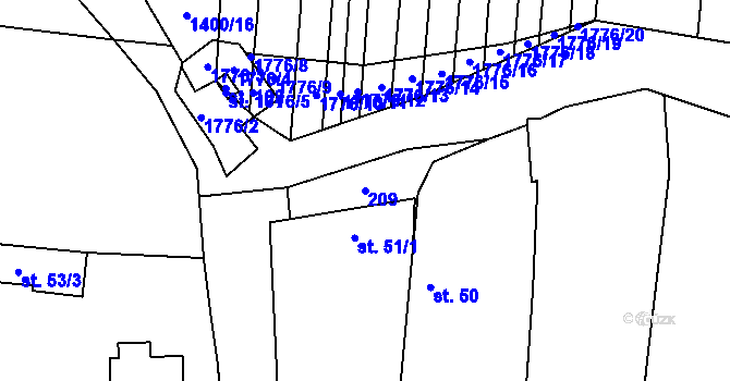 Parcela st. 209 v KÚ Rataje u Vlašimi, Katastrální mapa