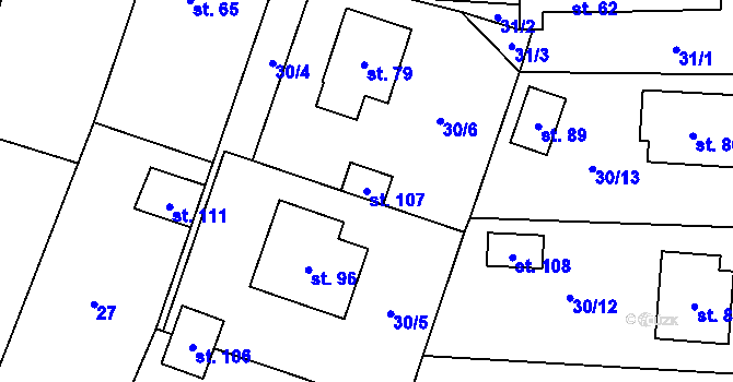 Parcela st. 107 v KÚ Rataje u Vlašimi, Katastrální mapa
