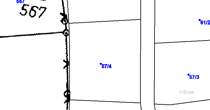 Parcela st. 57/4 v KÚ Rataje u Bechyně, Katastrální mapa