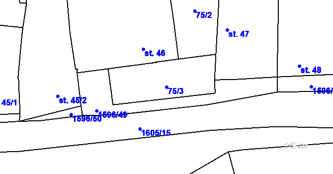 Parcela st. 75/3 v KÚ Rataje u Bechyně, Katastrální mapa