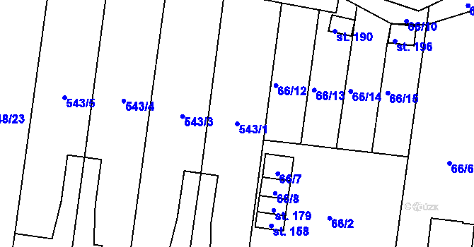 Parcela st. 543/1 v KÚ Rataje u Bechyně, Katastrální mapa