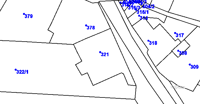 Parcela st. 321 v KÚ Popovice u Kroměříže, Katastrální mapa
