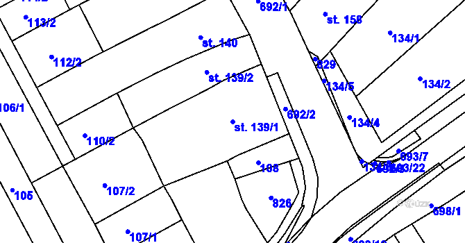 Parcela st. 139/1 v KÚ Rataje u Kroměříže, Katastrální mapa