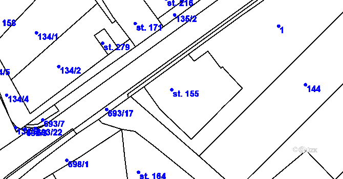 Parcela st. 155 v KÚ Rataje u Kroměříže, Katastrální mapa