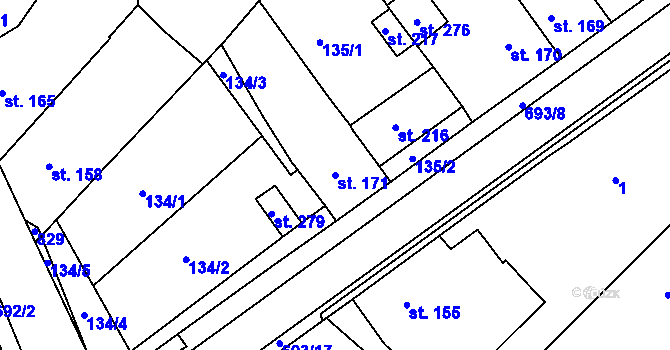 Parcela st. 171 v KÚ Rataje u Kroměříže, Katastrální mapa