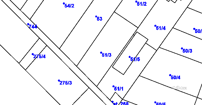 Parcela st. 51/3 v KÚ Rataje u Kroměříže, Katastrální mapa