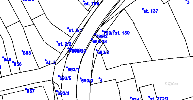 Parcela st. 693/2 v KÚ Rataje u Kroměříže, Katastrální mapa