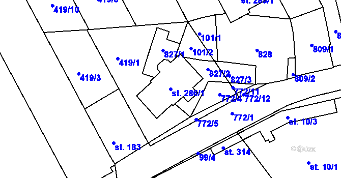 Parcela st. 286/1 v KÚ Rataje u Kroměříže, Katastrální mapa