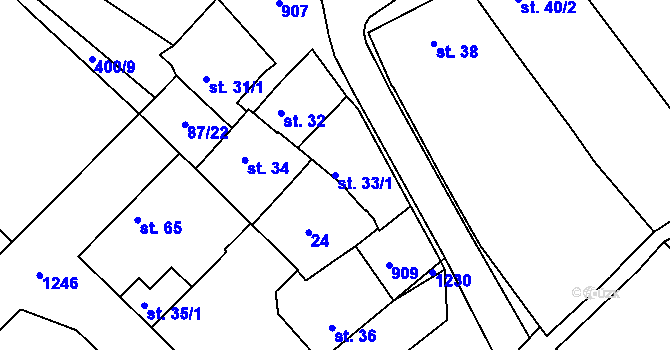 Parcela st. 33/1 v KÚ Sobělice, Katastrální mapa