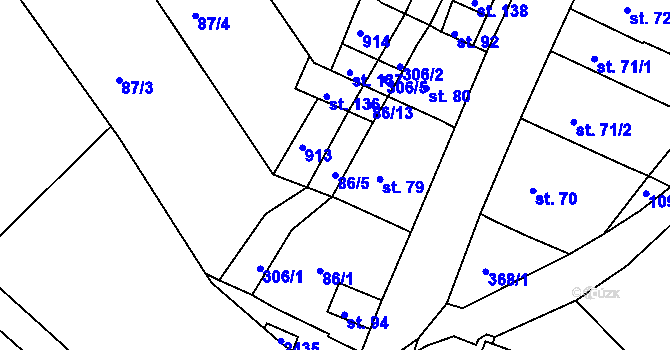 Parcela st. 86/5 v KÚ Sobělice, Katastrální mapa