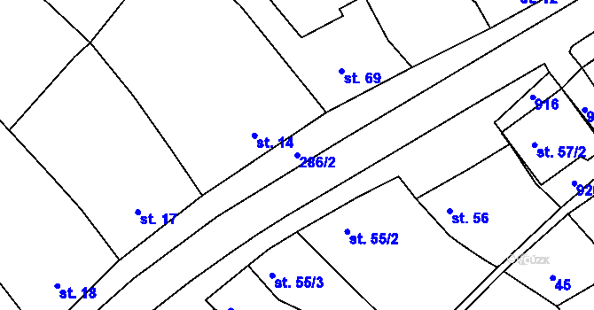 Parcela st. 286/2 v KÚ Sobělice, Katastrální mapa