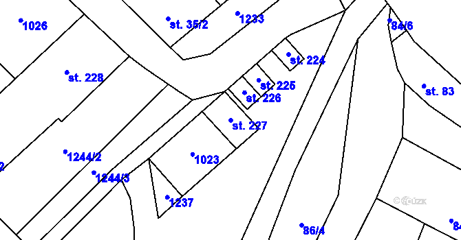 Parcela st. 227 v KÚ Sobělice, Katastrální mapa